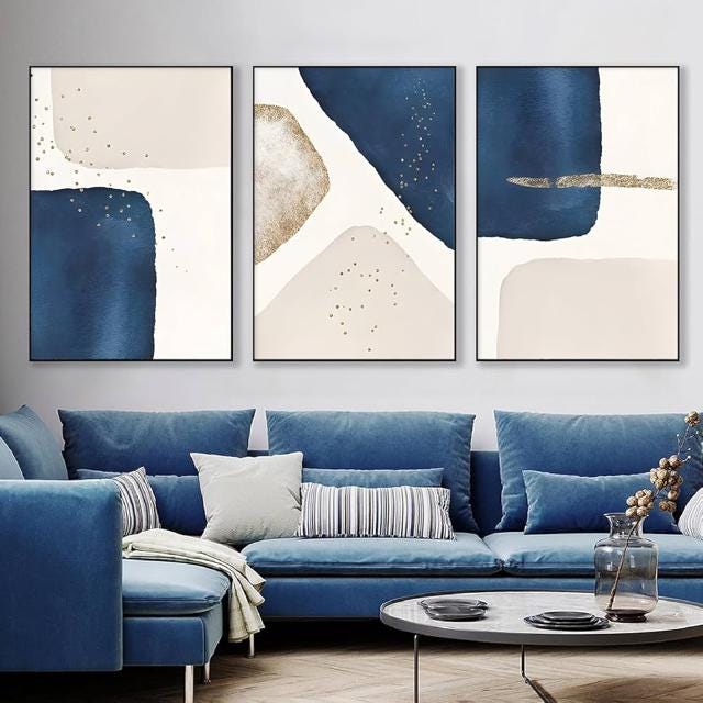 Abstract Ribbon Painting Set: Black, Gray, and Blue Wall Art #3
