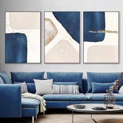 Abstract Ribbon Painting Set: Black, Gray, and Blue Wall Art #3