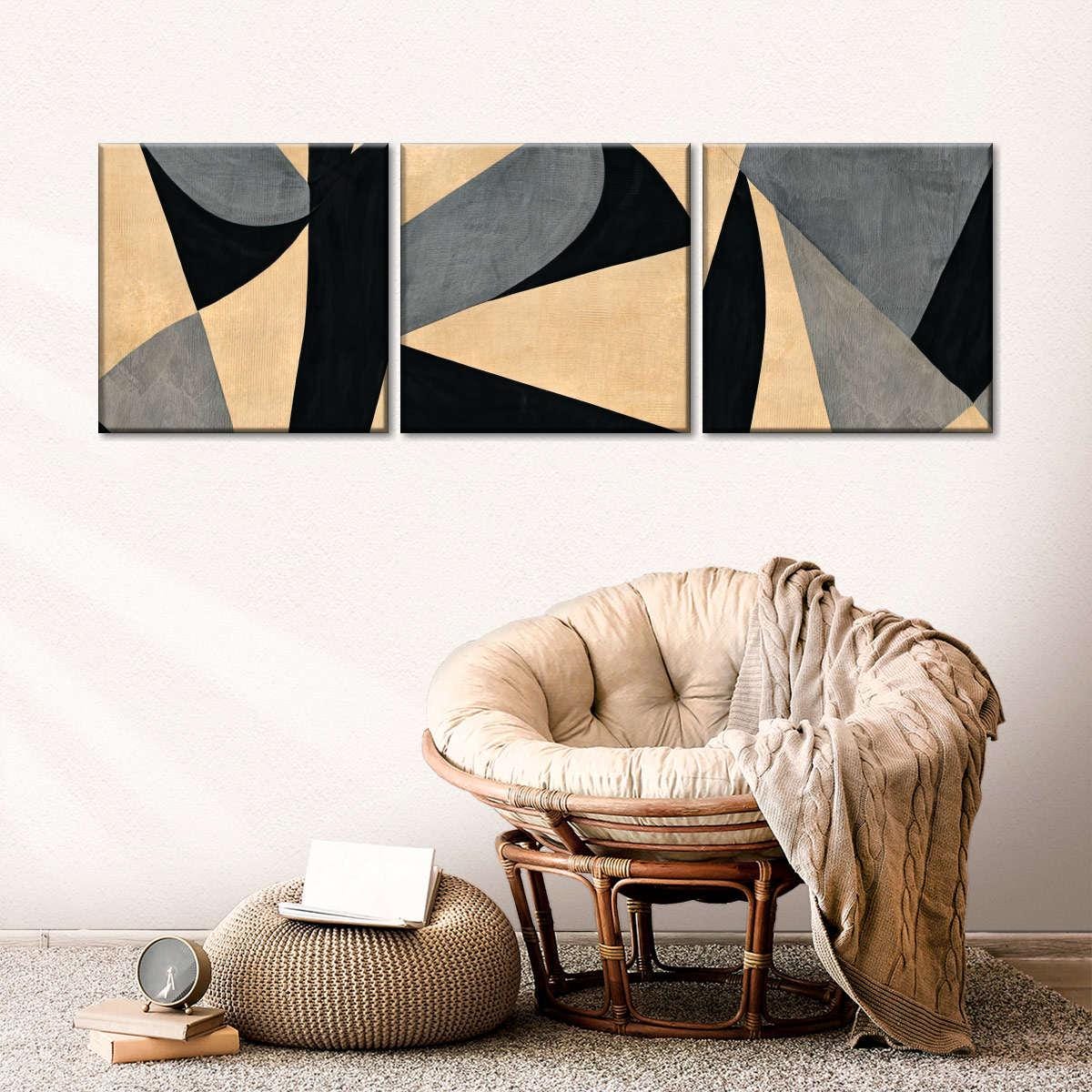 Abstract Ribbon Painting Set: Black, Gray, and Blue Wall Art #4