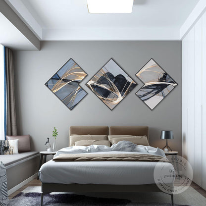 Abstract Ribbon Painting Set: Black, Gray, and Blue Wall Art #8