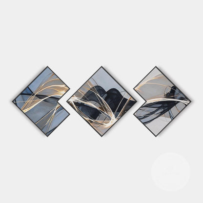 Abstract Ribbon Painting Set: Black, Gray, and Blue Wall Art #10