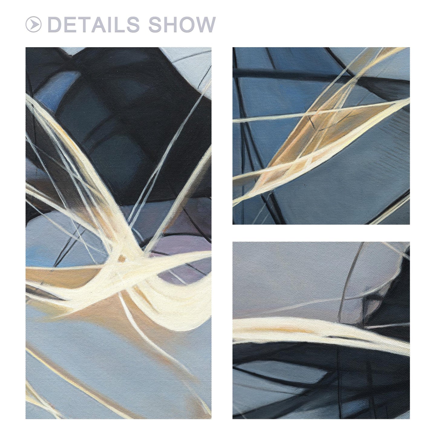 Abstract Ribbon Painting Set: Black, Gray & Blue Canvas Wall Art #6