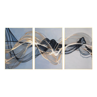 Abstract Ribbon Painting Set: Black, Gray & Blue Canvas Wall Art #8