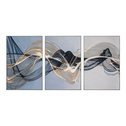 Abstract Ribbon Painting Set: Black, Gray & Blue Canvas Wall Art #10