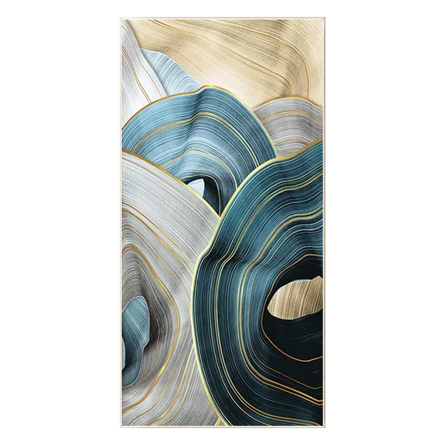 Abstract Ribbon Painting: Turquoise Beige Canvas Wall Art #8