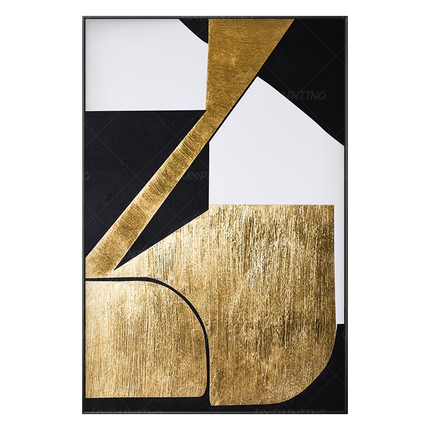 Abstract schilderij bladgoud: geometrisch zwart canvas muurdecoratie #18