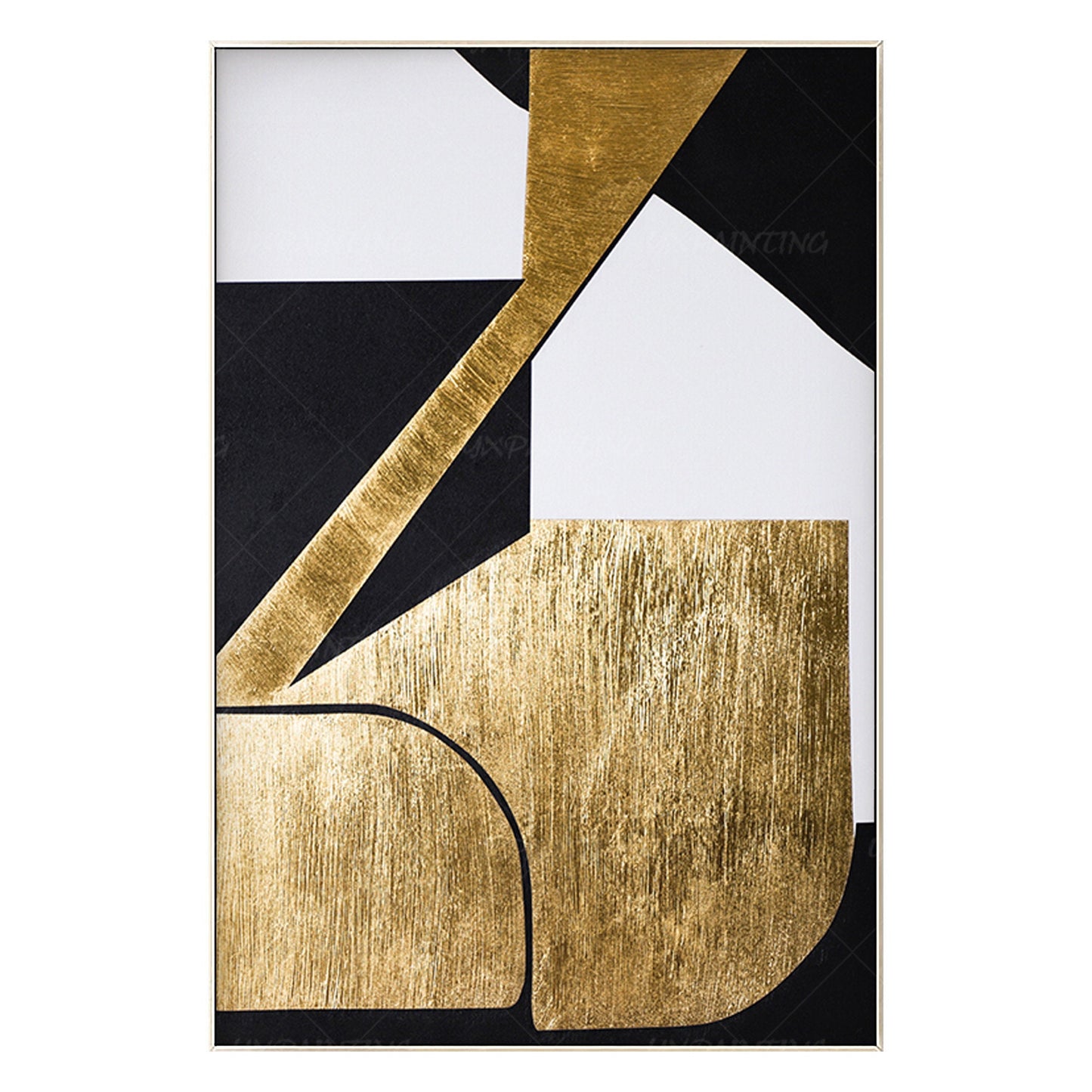 Abstract schilderij bladgoud: geometrisch zwart canvas muurdecoratie #6