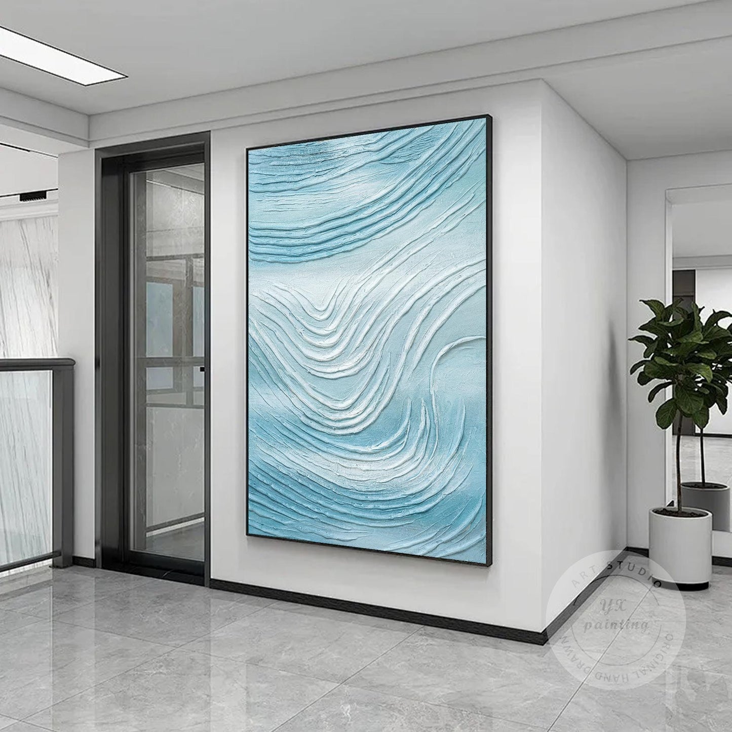 Abstract schilderij oceaangolven gips, kust getextureerde muurkunst canvas, heme #2