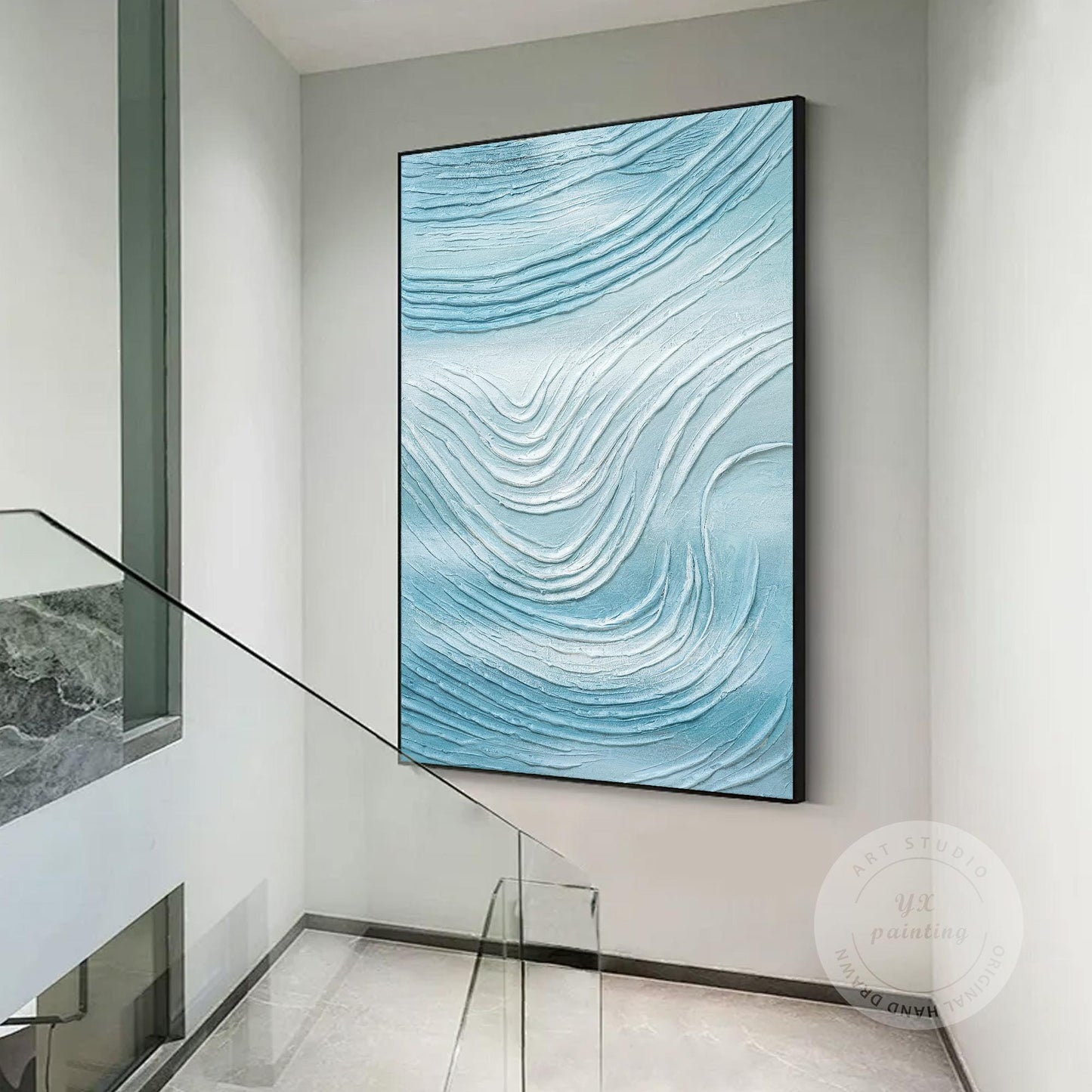 Abstract schilderij oceaangolven gips, kust getextureerde muurkunst canvas, heme #13