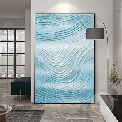 Abstract schilderij oceaangolven gips, kust getextureerde muurkunst canvas, heme #14