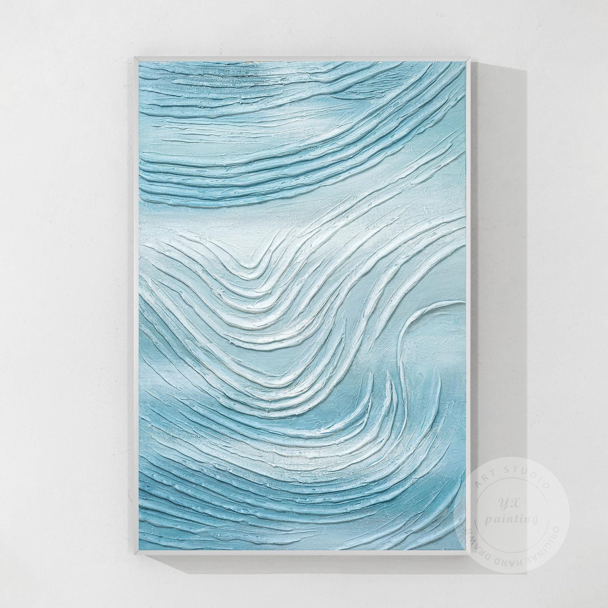 Abstract schilderij oceaangolven gips, kust getextureerde muurkunst canvas, heme #20