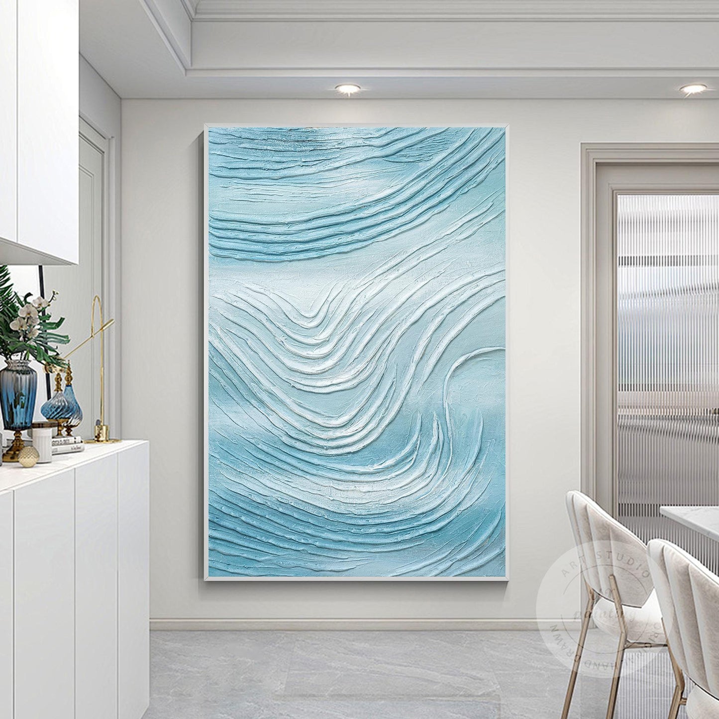 Abstract schilderij oceaangolven gips, kust getextureerde muurkunst canvas, heme #1