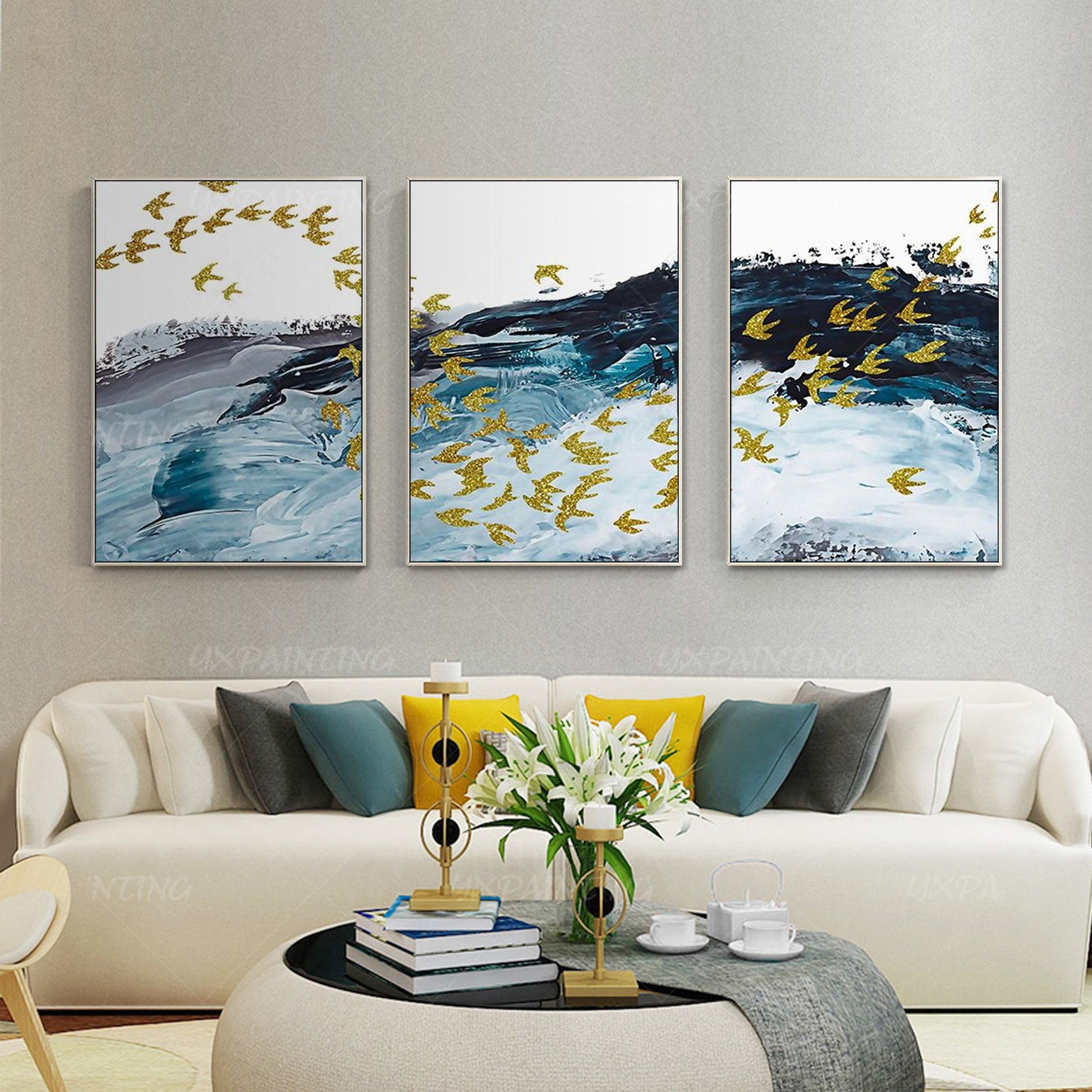 Abstract schilderij set van 3 muurkunst ingelijste muurkunst schilderij op canva #14
