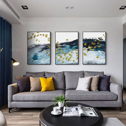 Abstract schilderij set van 3 muurkunst ingelijste muurkunst schilderij op canva #15