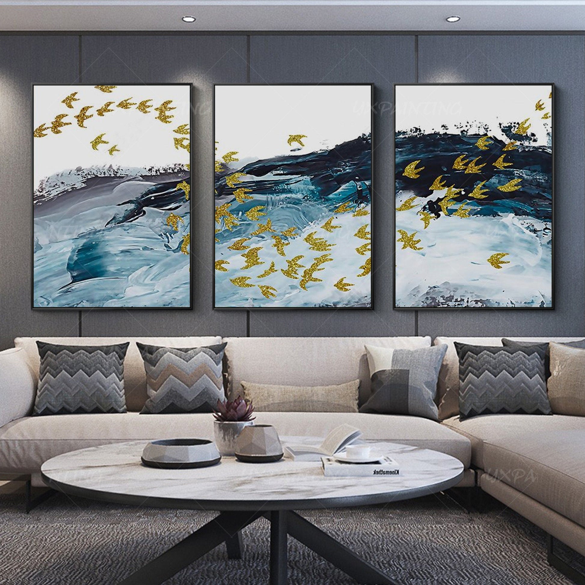 Abstract schilderij set van 3 muurkunst ingelijste muurkunst schilderij op canva #16