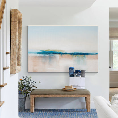 Abstract Seascape Painting: Blue Beige Textured Ocean Canvas Art #2