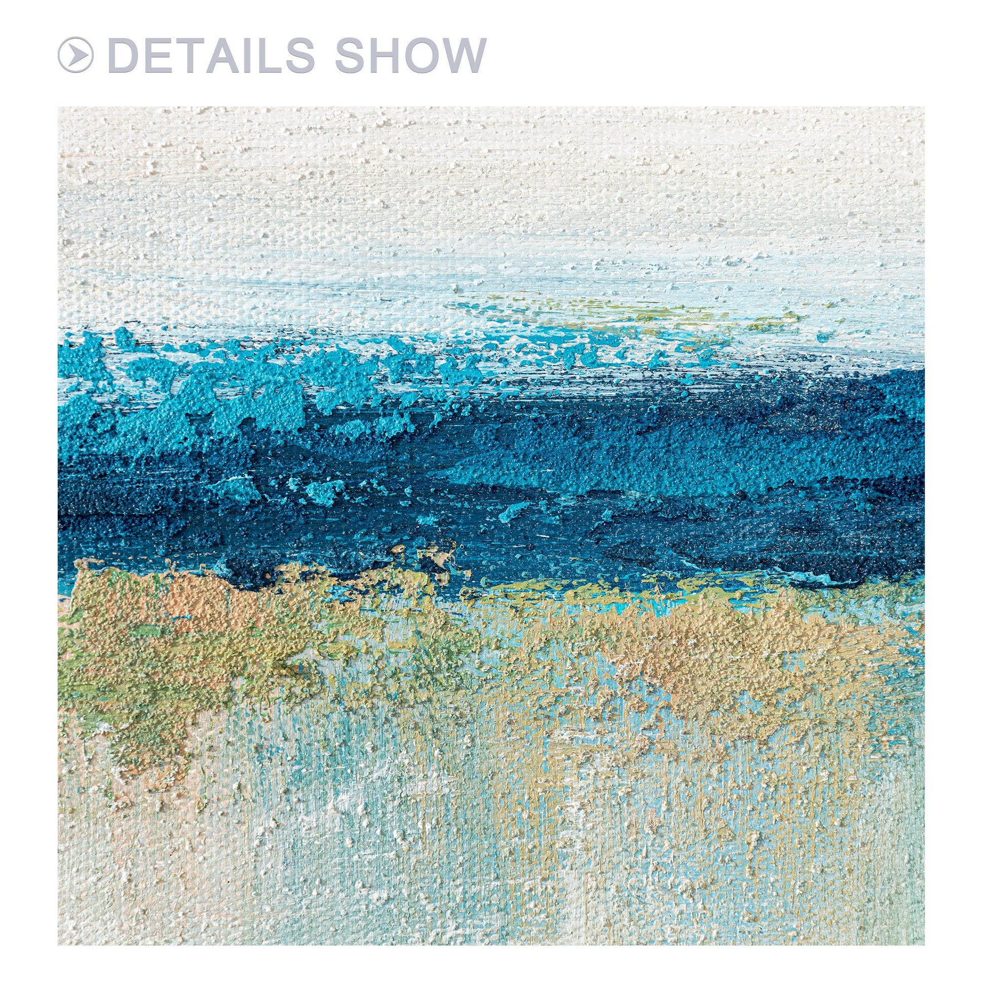 Abstract Seascape Painting: Blue Beige Textured Ocean Canvas Art #4