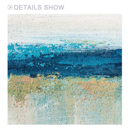 Abstract Seascape Painting: Blue Beige Textured Ocean Canvas Art #4