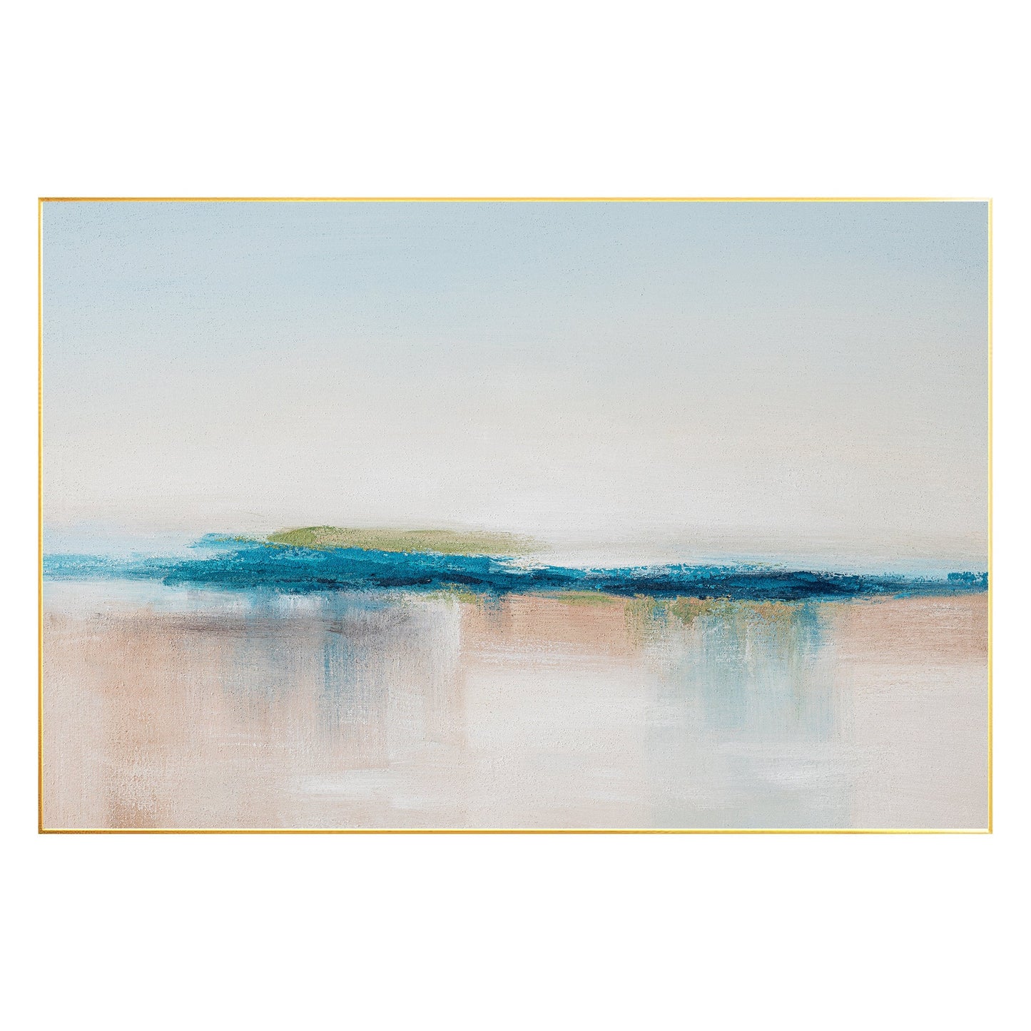 Abstract Seascape Painting: Blue Beige Textured Ocean Canvas Art #8