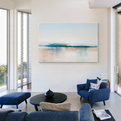 Abstract Seascape Painting: Blue Beige Textured Ocean Canvas Art #1