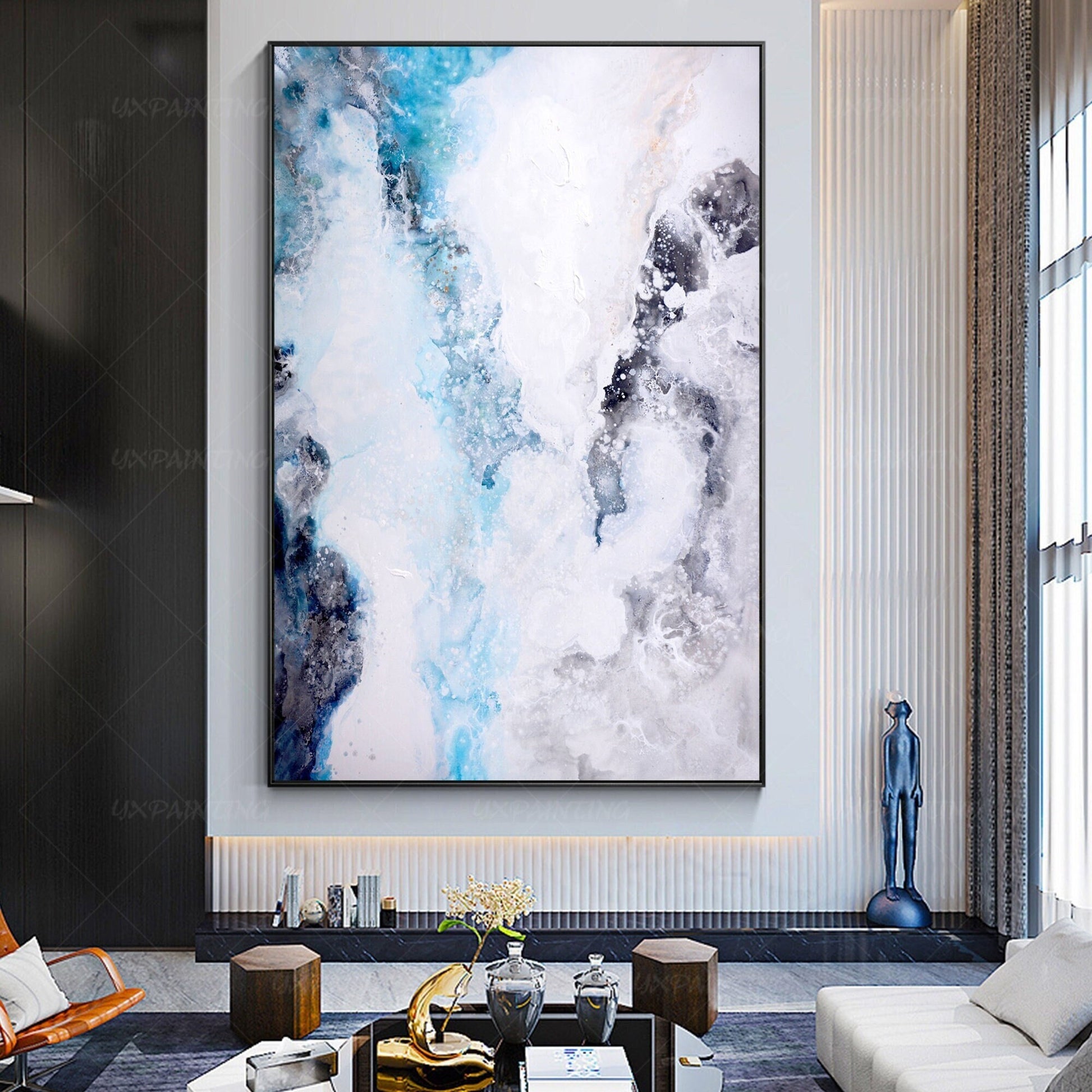 Abstract Seascape Painting: Light Blue, White Textured Wall Art #2