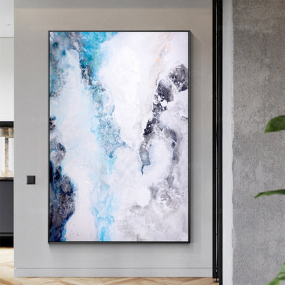Abstract Seascape Painting: Light Blue, White Textured Wall Art #3