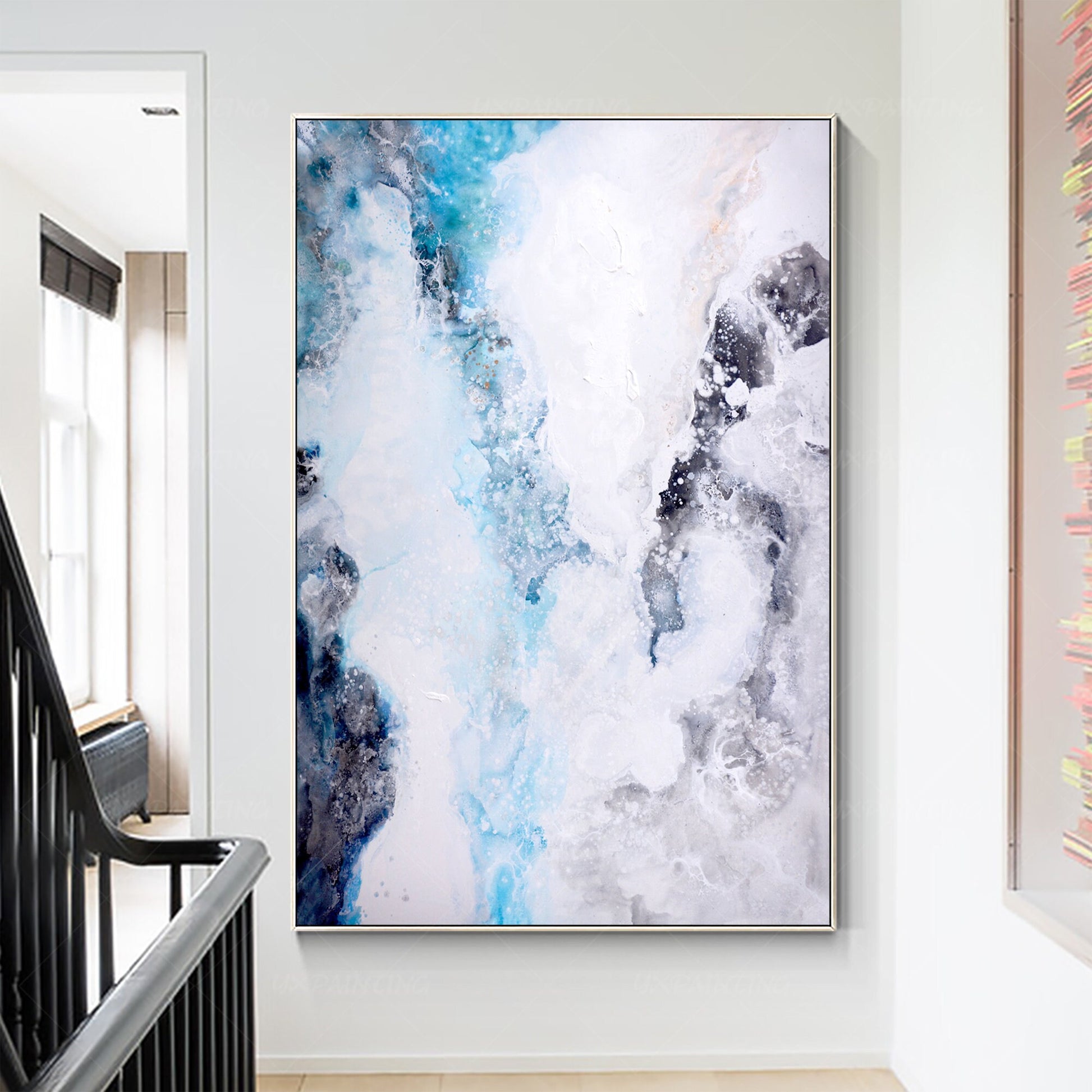 Abstract Seascape Painting: Light Blue, White Textured Wall Art #4