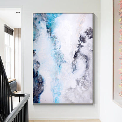 Abstract Seascape Painting: Light Blue, White Textured Wall Art #4