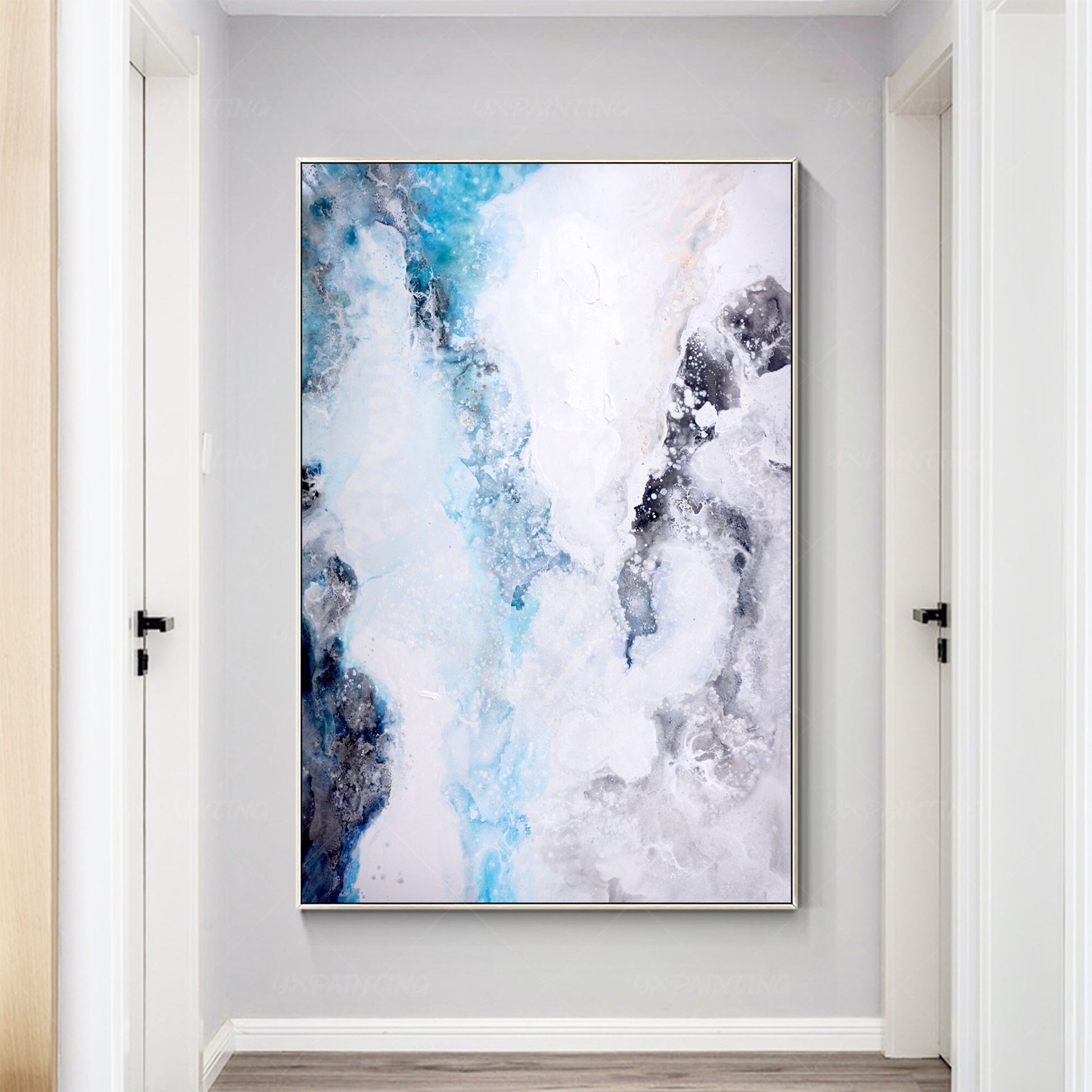 Abstract Seascape Painting: Light Blue, White Textured Wall Art #5