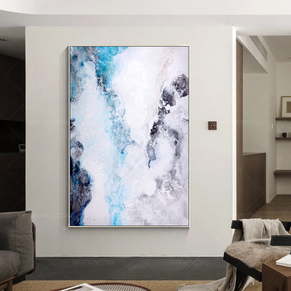 Abstract Seascape Painting: Light Blue, White Textured Wall Art #1
