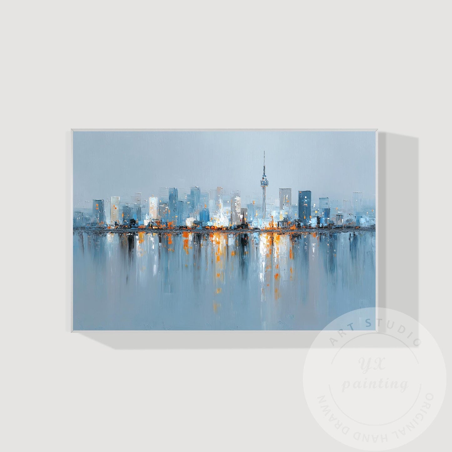 Abstract Seoul Cityscape Painting, Textured Skyline Wall Art, Handmade Modern Ca #10