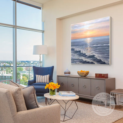 Abstract Sunrise Seascape Painting: Textured Coastal Wall Art #2