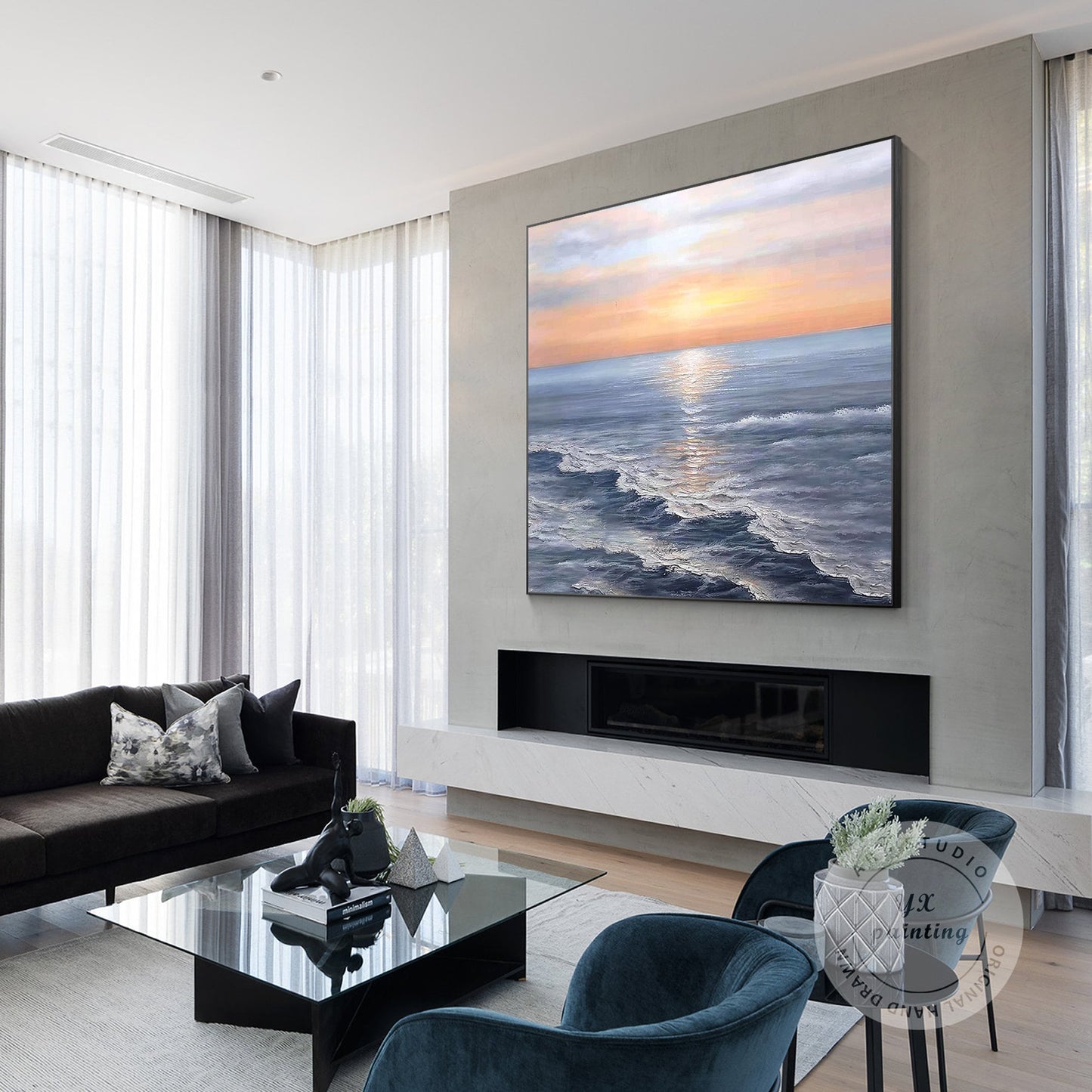 Abstract Sunrise Seascape Painting: Textured Coastal Wall Art #3