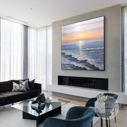 Abstract Sunrise Seascape Painting: Textured Coastal Wall Art #3