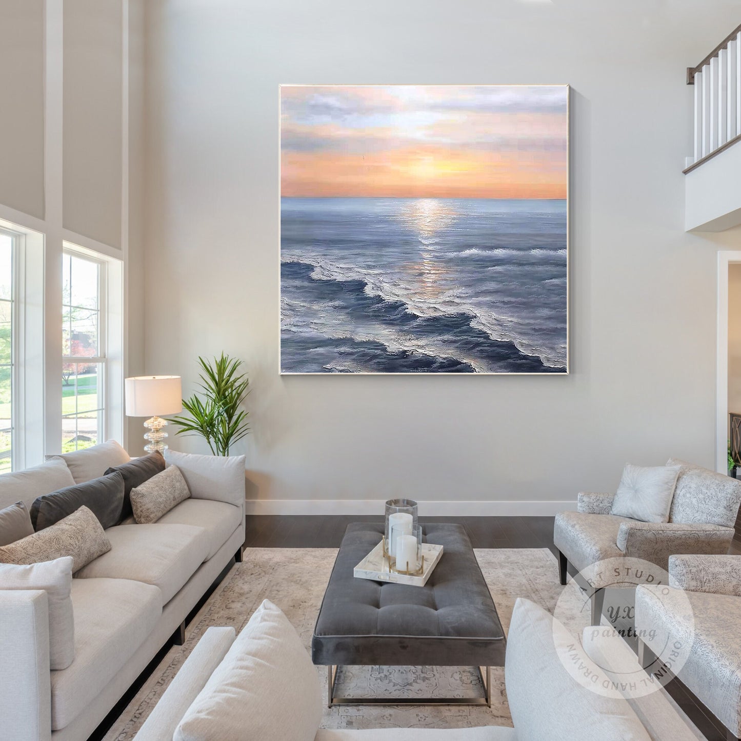Abstract Sunrise Seascape Painting: Textured Coastal Wall Art #4