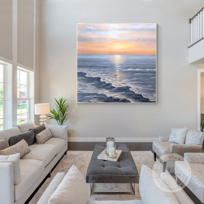 Abstract Sunrise Seascape Painting: Textured Coastal Wall Art #4