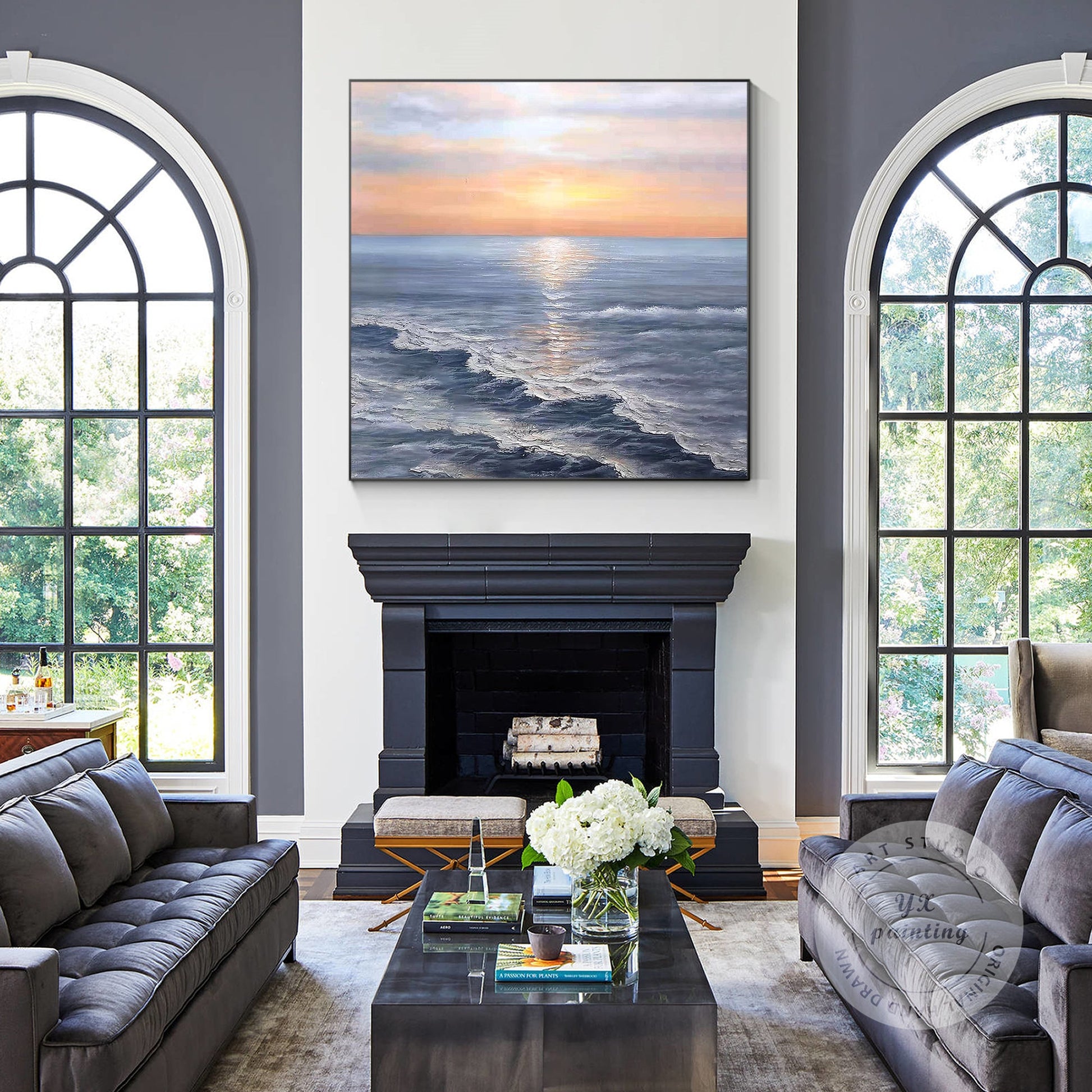 Abstract Sunrise Seascape Painting: Textured Coastal Wall Art #5