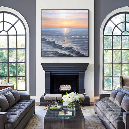 Abstract Sunrise Seascape Painting: Textured Coastal Wall Art #5