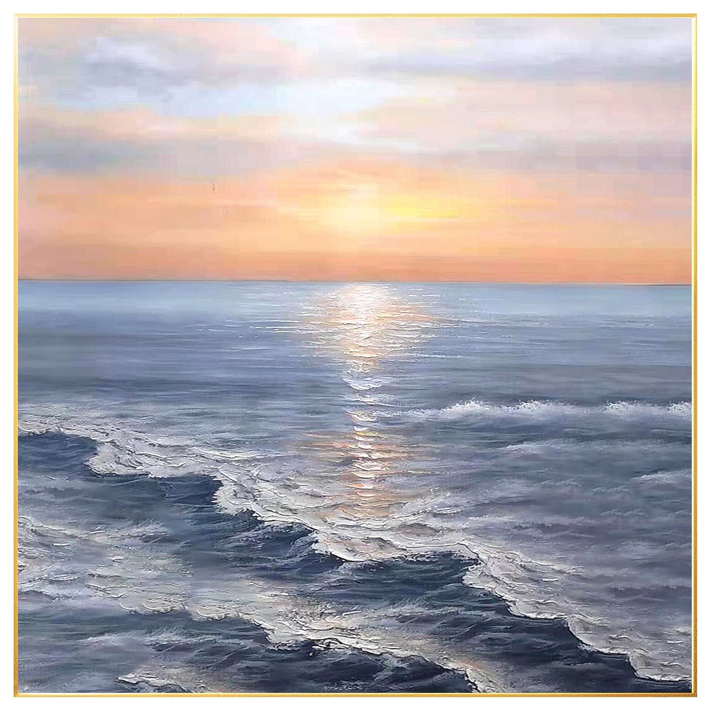 Abstract Sunrise Seascape Painting: Textured Coastal Wall Art #6