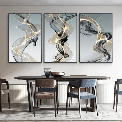 Abstract Swirls Canvas Print Set: Gold & Black Modern Wall Art #3