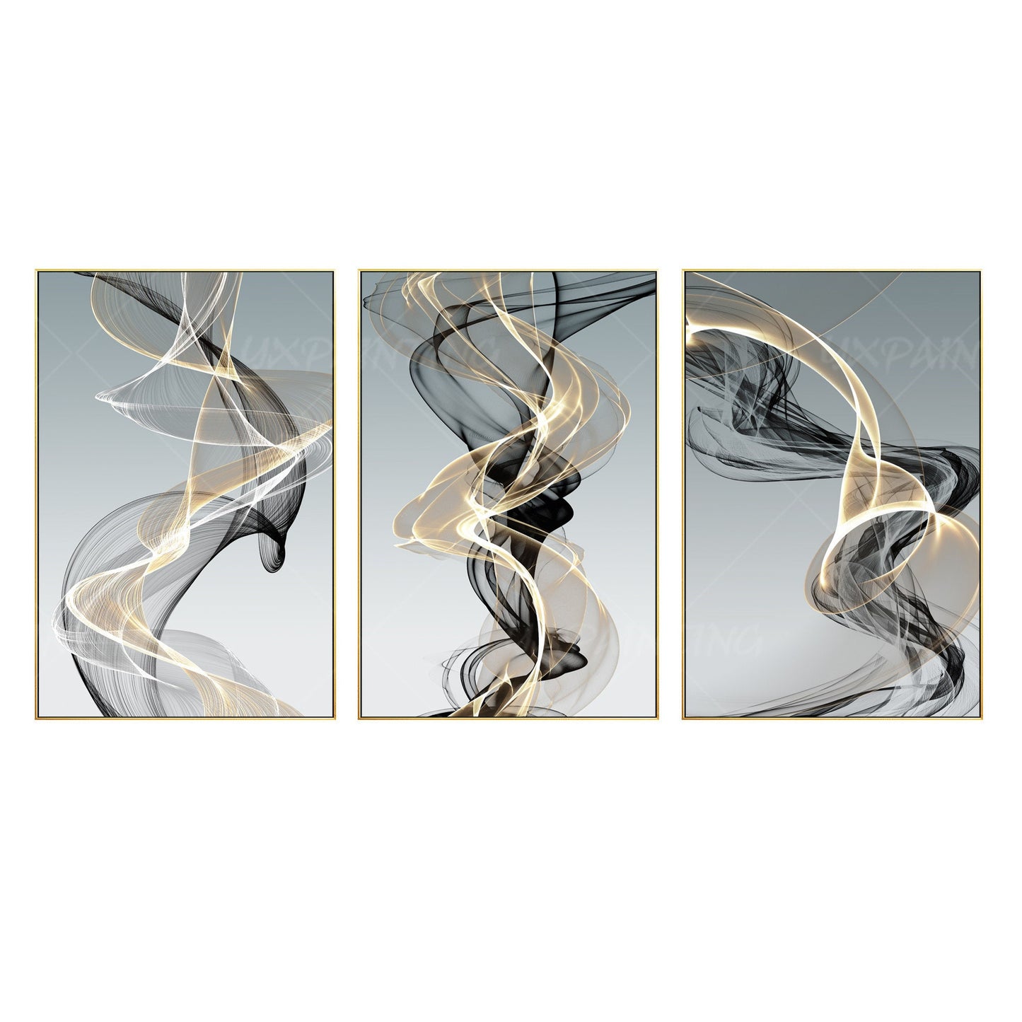Abstract Swirls Canvas Print Set: Gold & Black Modern Wall Art #6