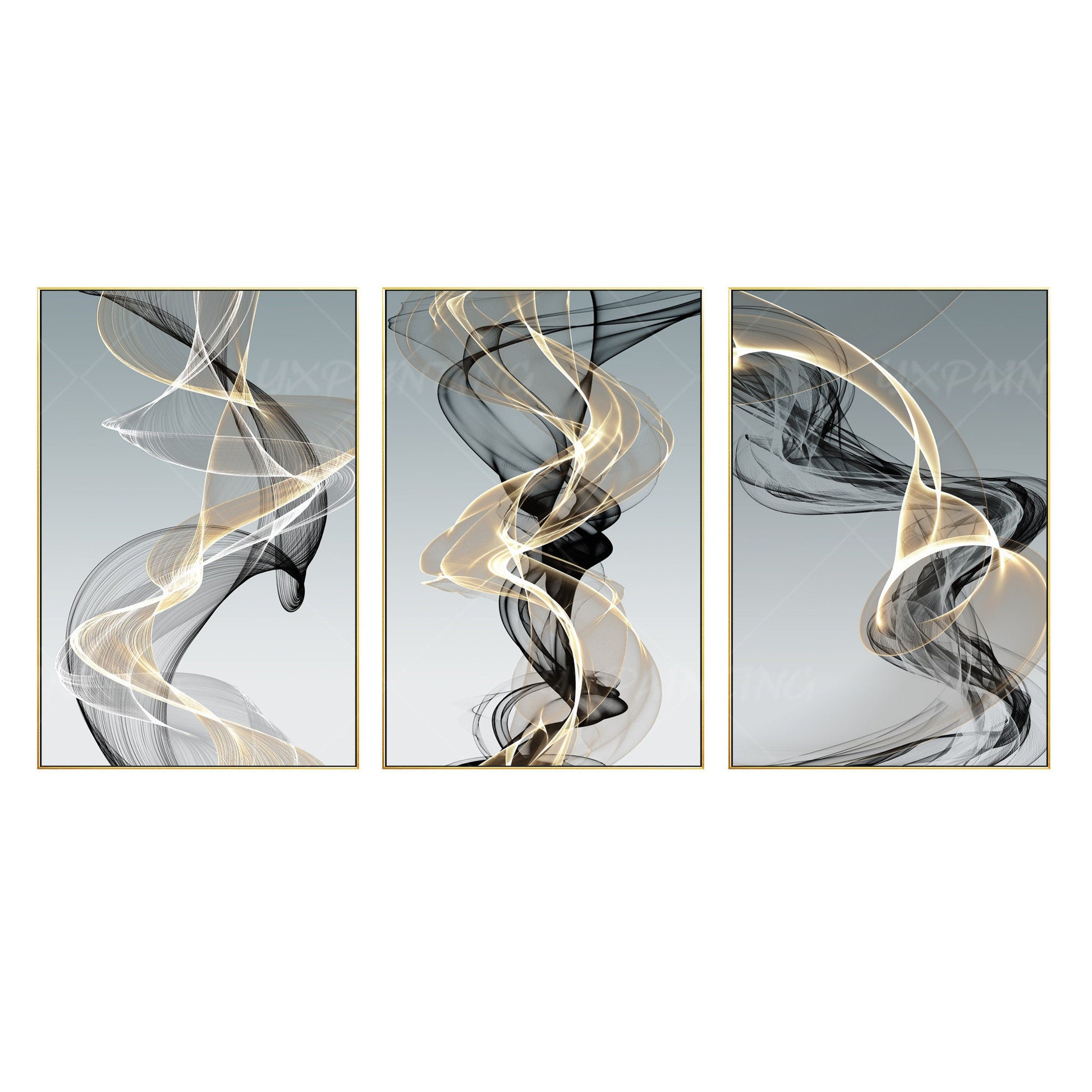 Abstract Swirls Canvas Print Set: Gold & Black Modern Wall Art #6
