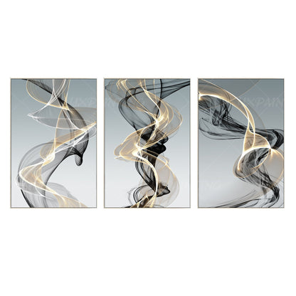 Abstract Swirls Canvas Print Set: Gold & Black Modern Wall Art #7