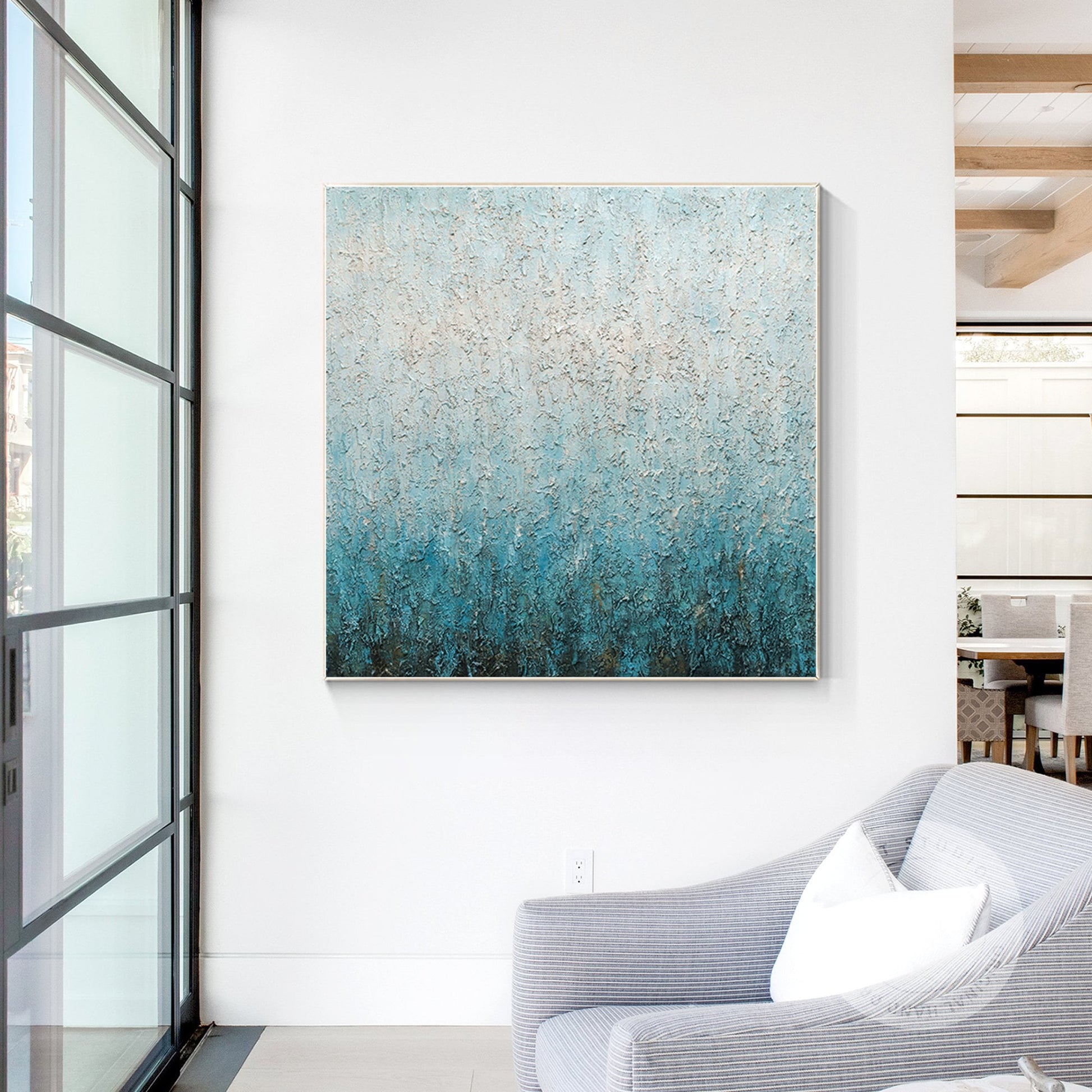 Abstract Teal Texture Painting: Nordic Framed Canvas Wall Art #2