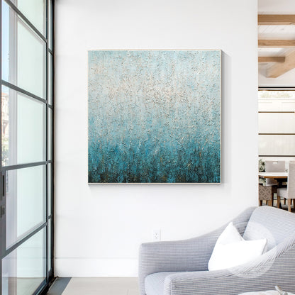 Abstract Teal Texture Painting: Nordic Framed Canvas Wall Art #2
