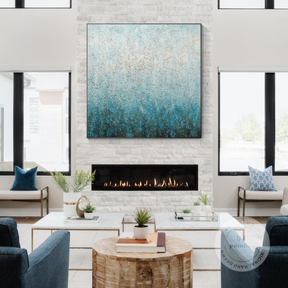 Abstract Teal Texture Painting: Nordic Framed Canvas Wall Art #5