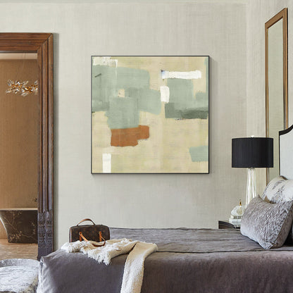 Abstract Textured Painting: Beige, Green & Brown Square Canvas Art #2