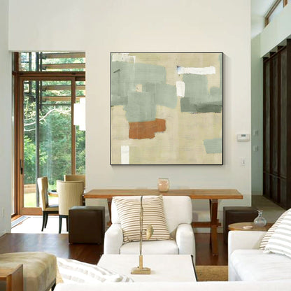 Abstract Textured Painting: Beige, Green & Brown Square Canvas Art #4