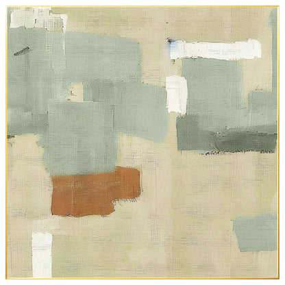 Abstract Textured Painting: Beige, Green & Brown Square Canvas Art #7