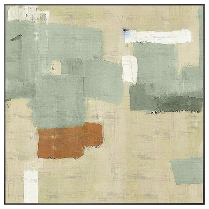 Abstract Textured Painting: Beige, Green & Brown Square Canvas Art #9